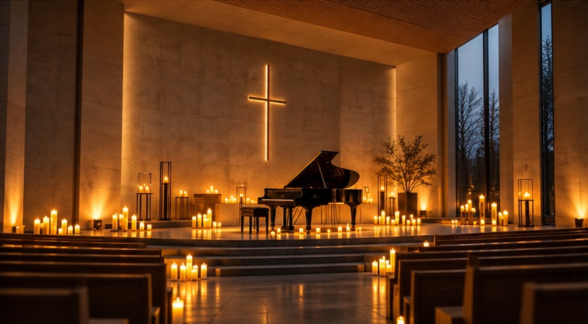 Moderne kleine Kirche im warmen LUMENiSSIMO-Licht